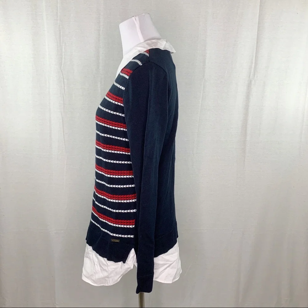 Tommy Hilfiger faux layered navy & red sweater NWT - Picture 4 of 11